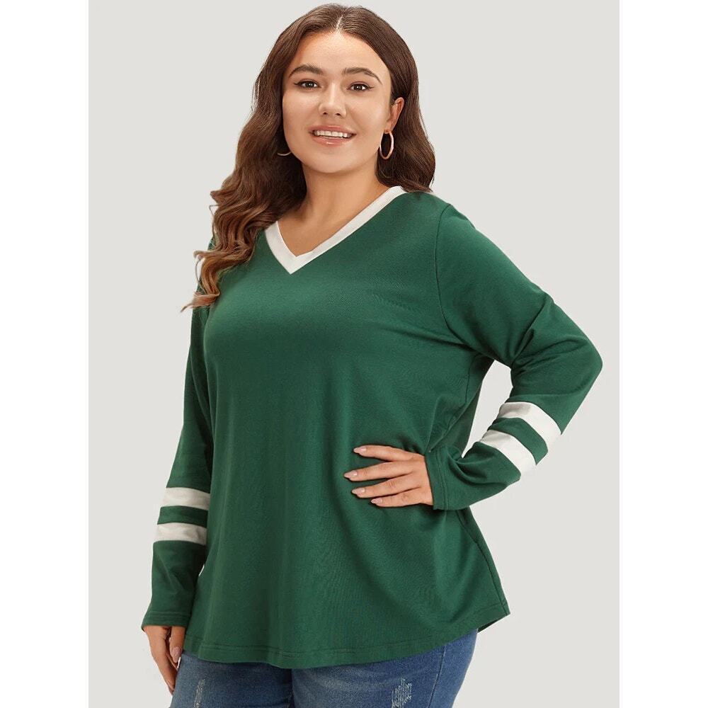 Size 12 Large L BloomChic Striped V Neck Long sleeves Top Sweatshirt Shirt